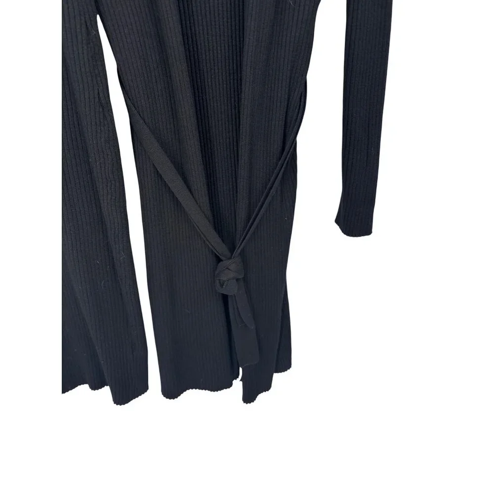 Magaschoni 2pc Womens Black Ribbed sweater Dress Cardigan Size Large